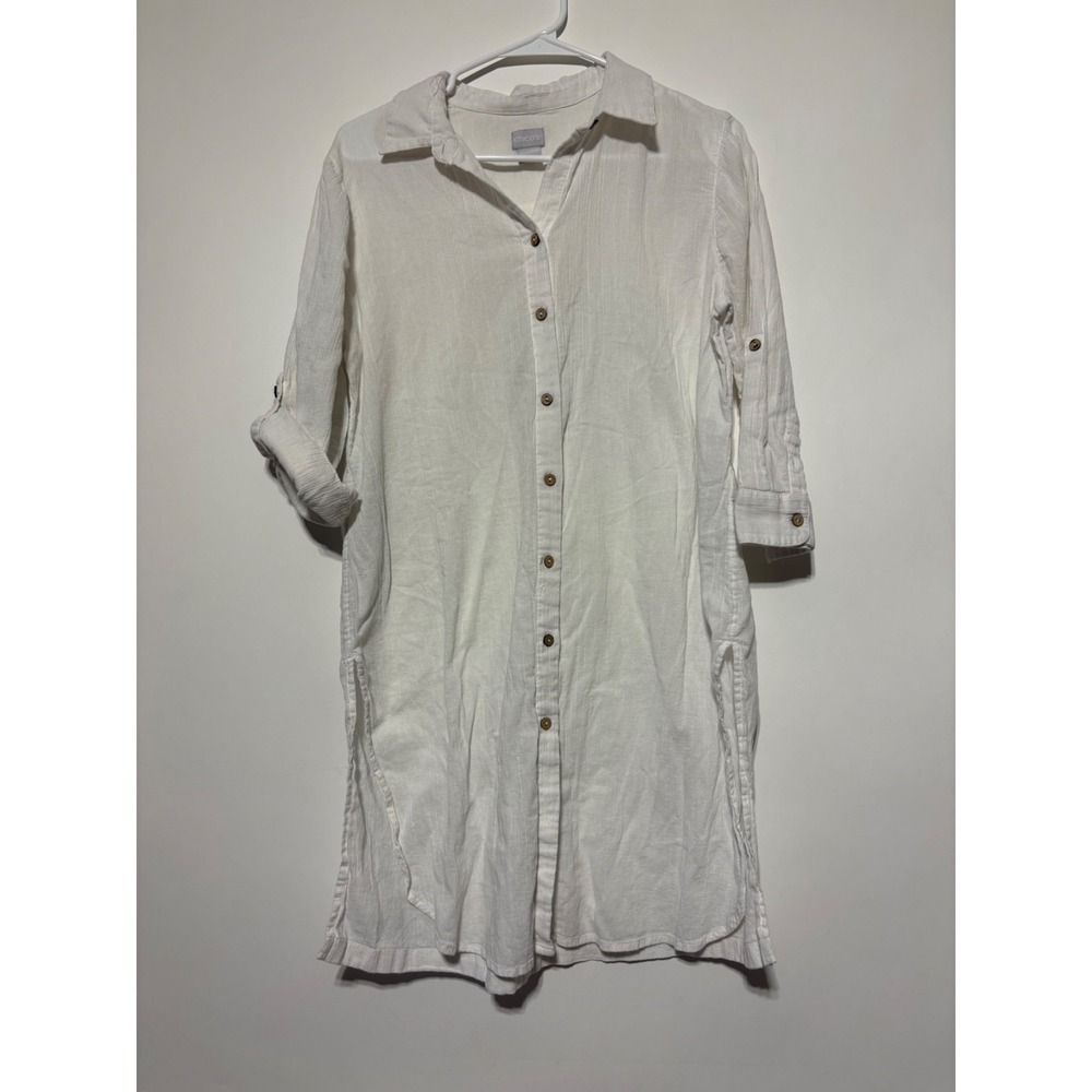 Chicos Women Size 1 (US 8/10) White Adjustable 3/4 Sleeve Tunic Top Stained